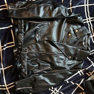 H&M Black Faux Leather Biker Jacket